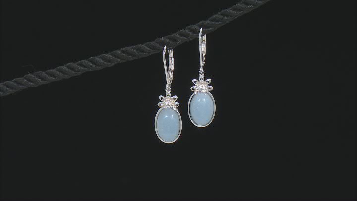 Blue Angelite Rhodium Over Sterling Silver Flower Earrings 0.05ctw Video Thumbnail