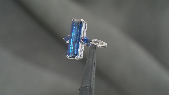 Blue Lab Created Sapphire Rhodium Over Sterling Silver Ring 6.38ctw Video Thumbnail