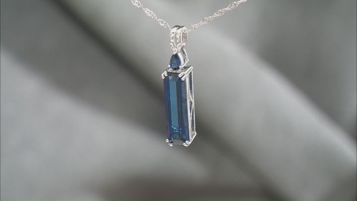 Blue Lab Created Sapphire Rhodium Over Sterling Silver Pendant with Chain 6.16ctw Video Thumbnail