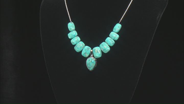 Blue Turquoise Rhodium Over Sterling Silver Necklace Video Thumbnail