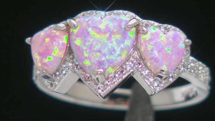 Pink Lab Created Opal Rhodium Over Sterling Silver Ring Video Thumbnail