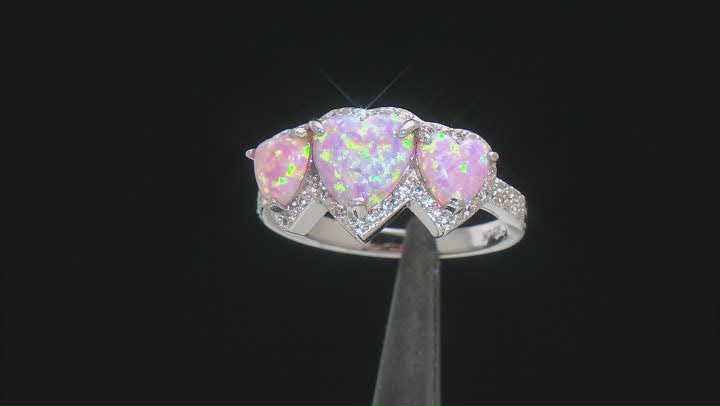 Pink Lab Created Opal Rhodium Over Sterling Silver Ring Video Thumbnail