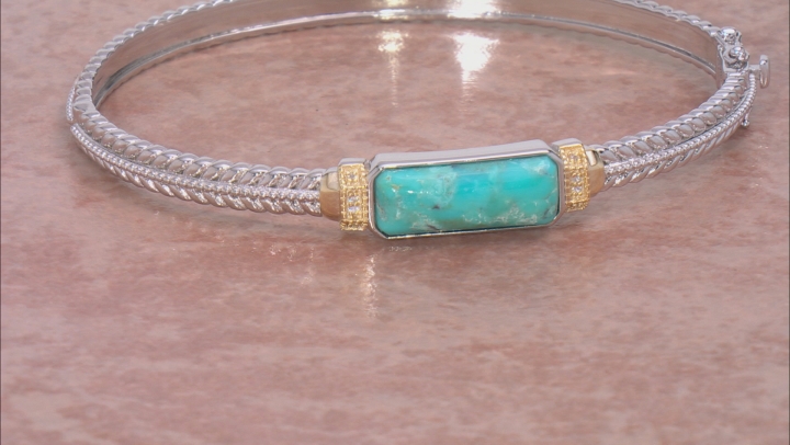 Blue Composite Turquoise Rhodium Over Sterling Silver Two-Tone Bangle Bracelet 5.56ctw Video Thumbnail
