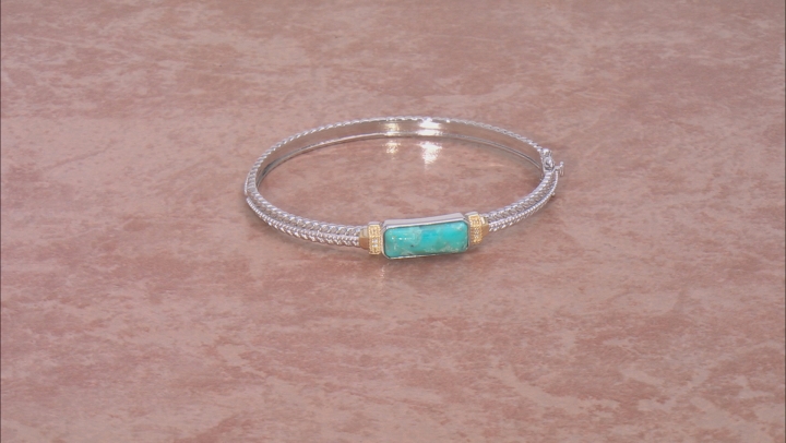 Blue Composite Turquoise Rhodium Over Sterling Silver Two-Tone Bangle Bracelet 5.56ctw Video Thumbnail
