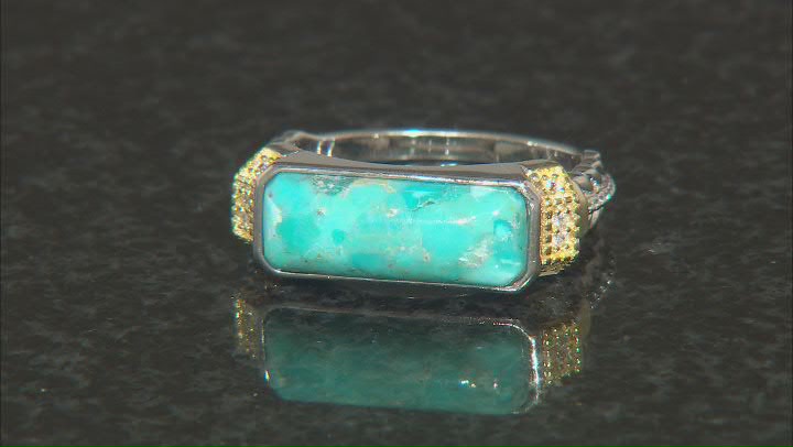 Blue Composite Turquoise Rhodium Over Sterling Silver Two-Tone Ring 0.03ctw Video Thumbnail