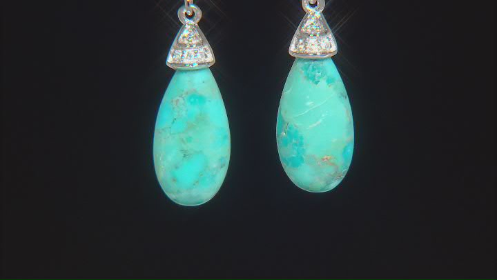Blue Turquoise Rhodium Over Sterling Silver Earrings 0.10ctw Video Thumbnail