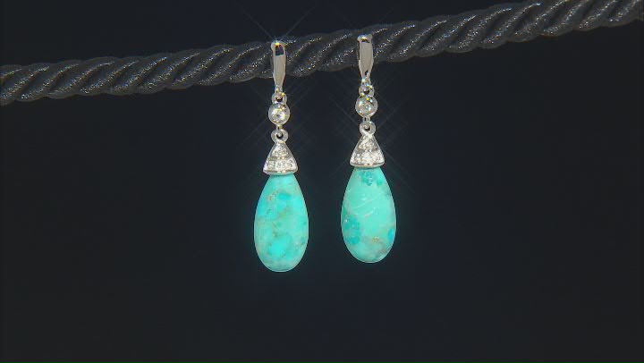 Blue Turquoise Rhodium Over Sterling Silver Earrings 0.10ctw Video Thumbnail