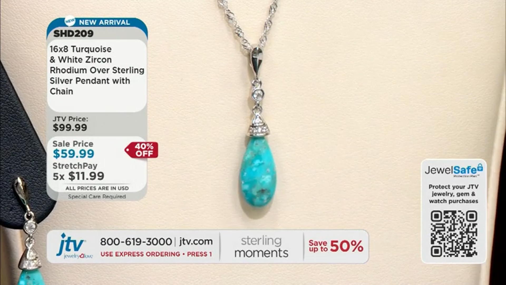 Blue Turquoise Rhodium Over Sterling Silver Pendant With Chain 0.05ctw Video Thumbnail