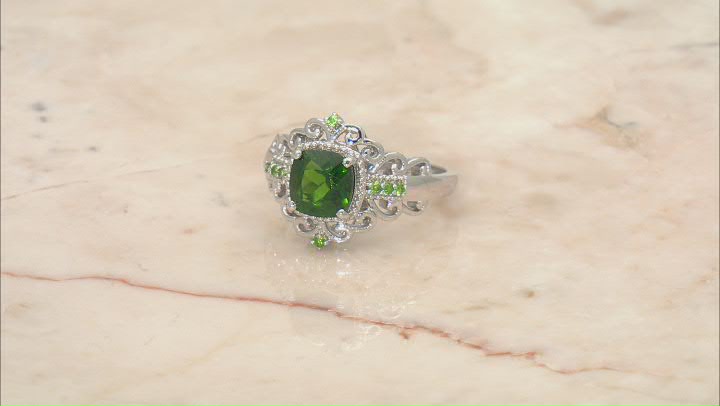 Green Chrome Diopside Rhodium Over Sterling Silver Ring 1.52ctw Video Thumbnail