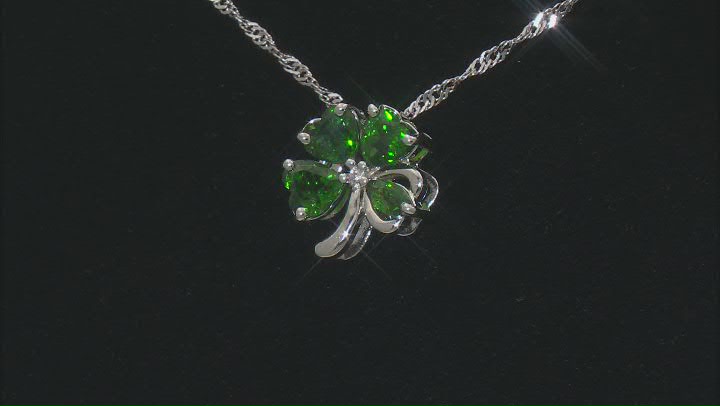 Green Chrome Diopside Rhodium Over Sterling Silver Clover Pendant with Chain 1.39ctw Video Thumbnail