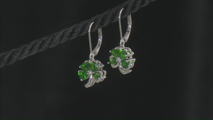 Green Chrome Diopside Rhodium Over Sterling Silver Clover Earrings 1.68ctw Video Thumbnail