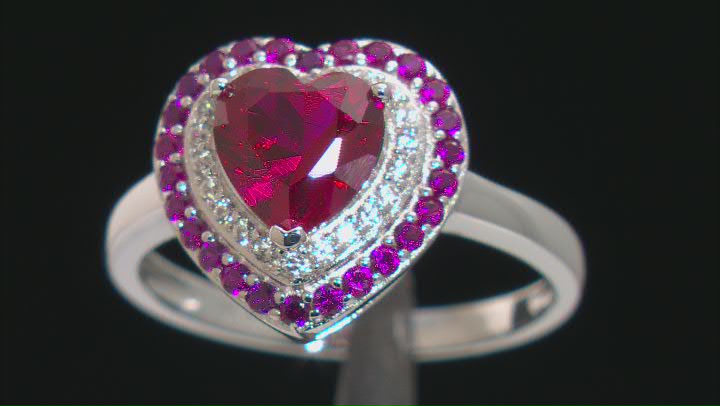 Red Lab Created Ruby Rhodium Over Sterling Silver Heart Ring 2.51ctw Video Thumbnail