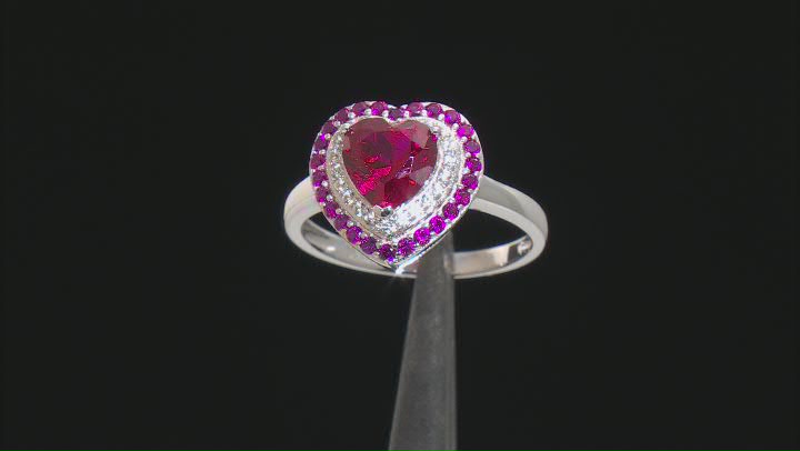 Red Lab Created Ruby Rhodium Over Sterling Silver Heart Ring 2.51ctw Video Thumbnail
