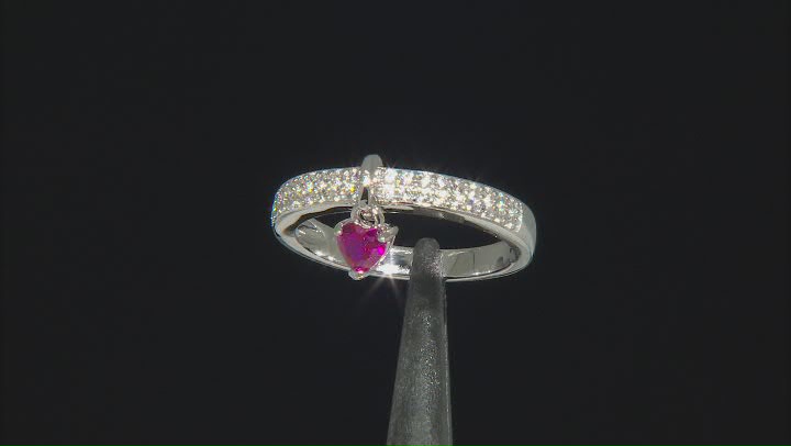 Lab Created Ruby Rhodium Over Sterling Silver Heart Charm Ring 0.58ctw Video Thumbnail