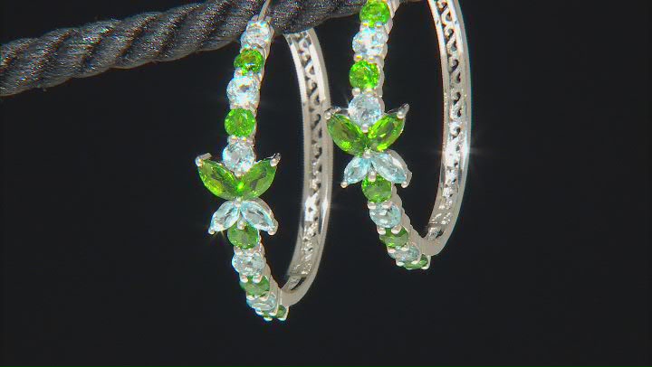 Green Chrome Diopside Rhodium Over Sterling Silver Hoop Earrings 3.18ctw Video Thumbnail