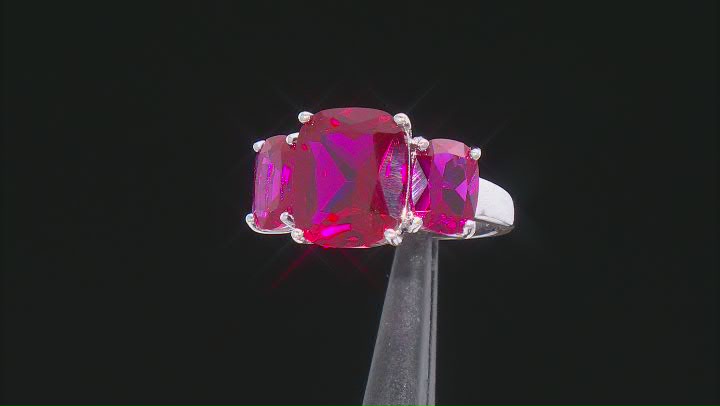 Lab Created Ruby Rhodium Over Sterling Silver 3-Stone Ring 8.54ctw Video Thumbnail
