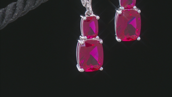 Lab Created Ruby Rhodium Over Sterling Silver Earrings 9.35ctw Video Thumbnail
