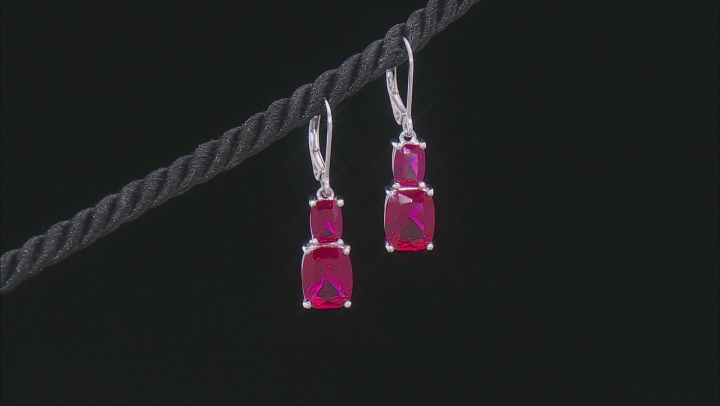 Lab Created Ruby Rhodium Over Sterling Silver Earrings 9.35ctw Video Thumbnail