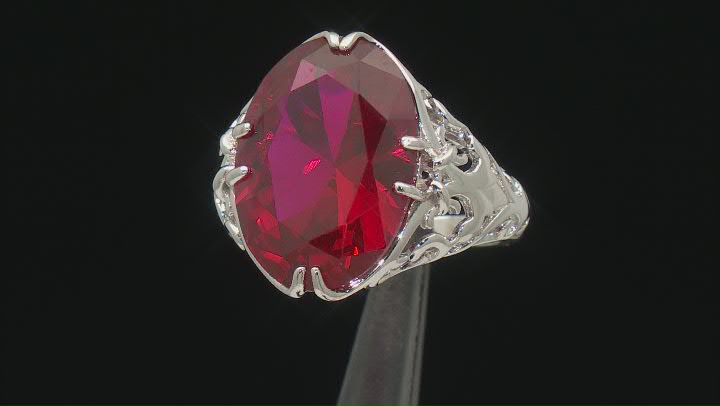 Red Lab Created Ruby Rhodium Over Sterling Silver Ring 11.48ct Video Thumbnail