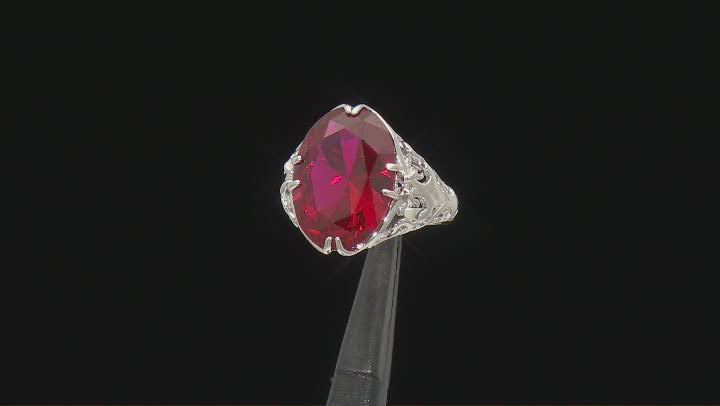 Red Lab Created Ruby Rhodium Over Sterling Silver Ring 11.48ct Video Thumbnail
