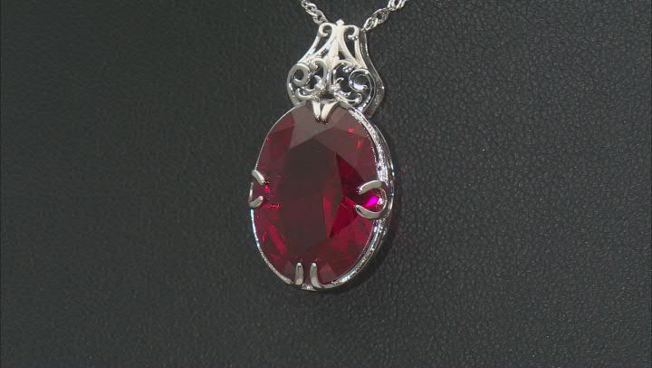 Red Lab Created Ruby Rhodium Over Sterling Silver Pendant with Chain 11.48ct Video Thumbnail