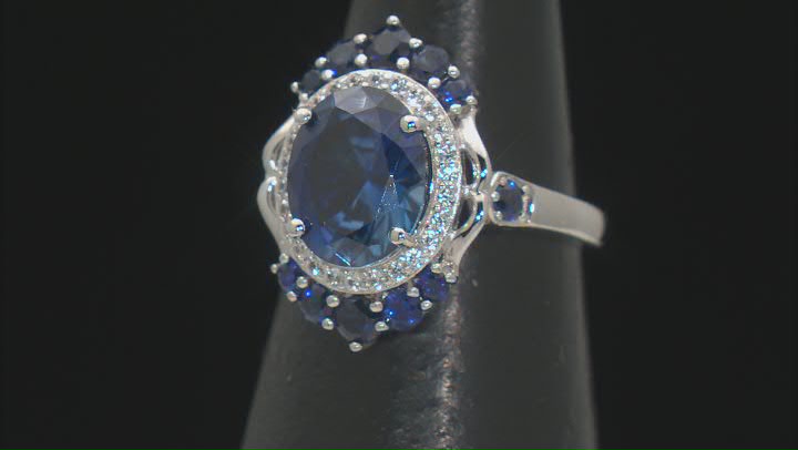 Blue Lab Created Sapphire Rhodium Over Sterling Silver Ring 4.72ctw Video Thumbnail