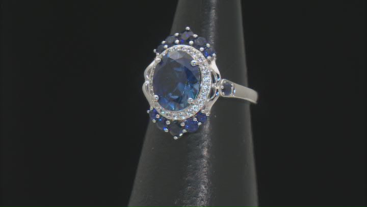 Blue Lab Created Sapphire Rhodium Over Sterling Silver Ring 4.72ctw Video Thumbnail
