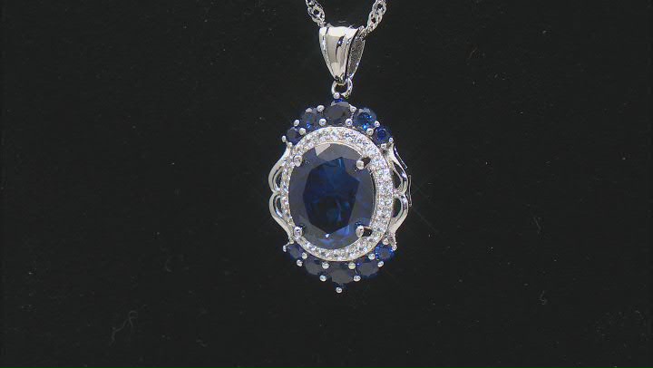 Blue Lab Created Sapphire Rhodium Over Sterling Silver Pendant with Chain 4.64ctw Video Thumbnail