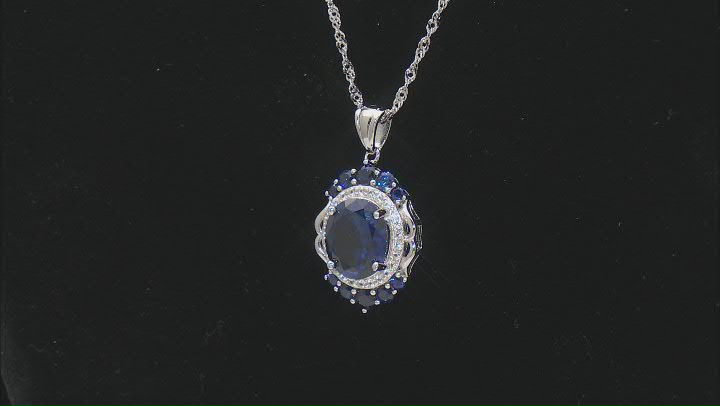 Blue Lab Created Sapphire Rhodium Over Sterling Silver Pendant with Chain 4.64ctw Video Thumbnail