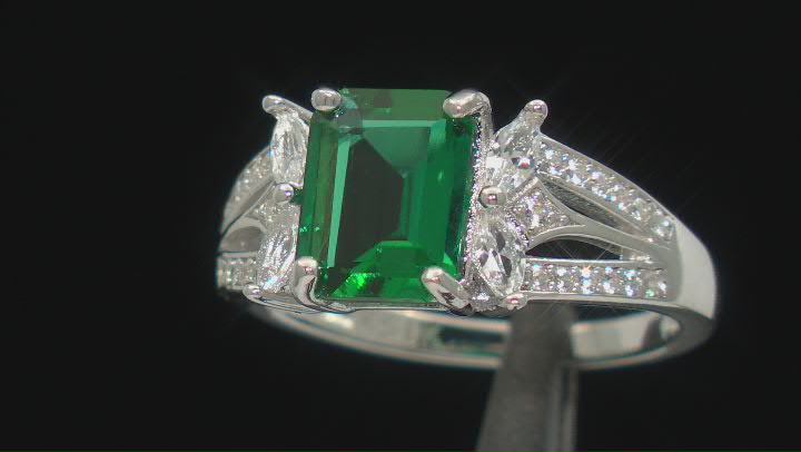Green Lab Created Emerald Rhodium Over Sterling Silver Ring 2.24ctw Video Thumbnail