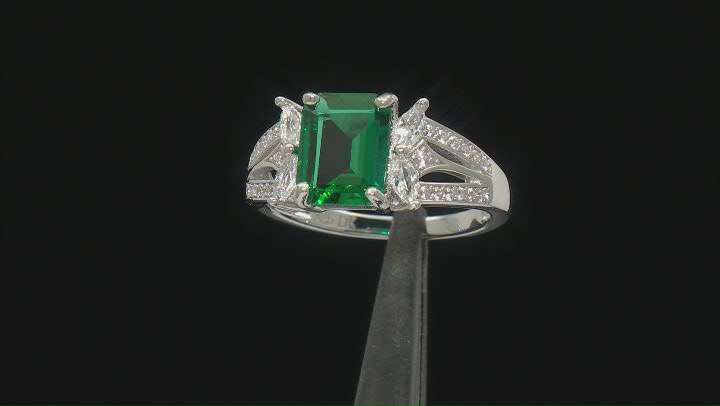 Green Lab Created Emerald Rhodium Over Sterling Silver Ring 2.24ctw Video Thumbnail