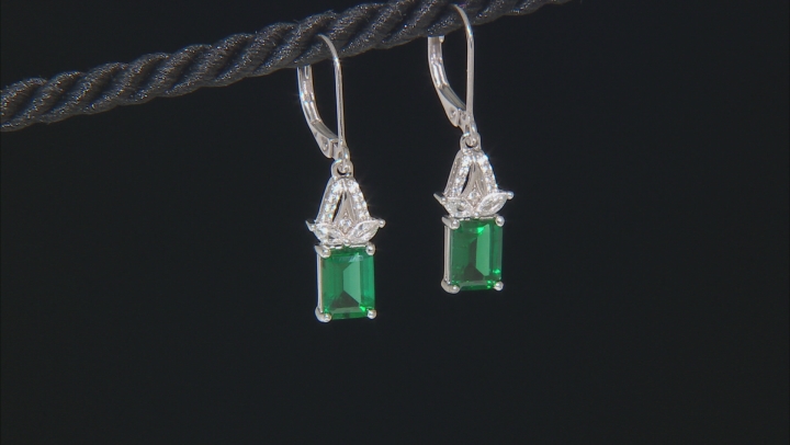 Green Lab Created Emerald Rhodium Over Sterling Silver Earrings 2.98ctw Video Thumbnail
