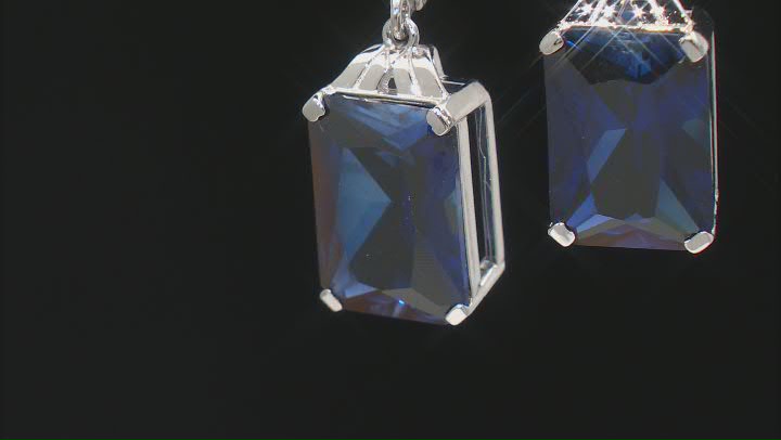 Blue Lab Created Sapphire Rhodium Over Sterling Silver Earrings 14.36ctw Video Thumbnail