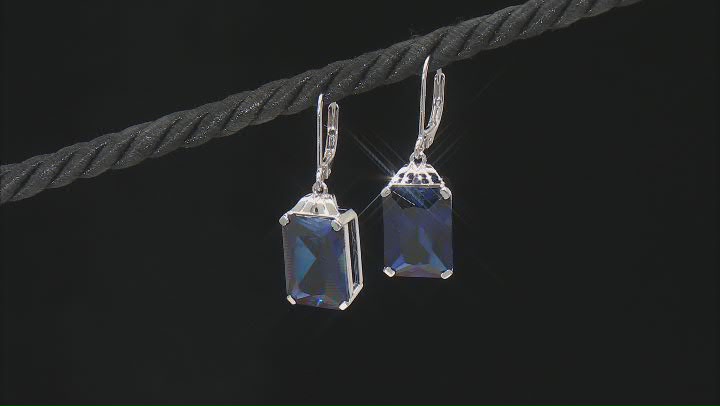 Blue Lab Created Sapphire Rhodium Over Sterling Silver Earrings 14.36ctw Video Thumbnail