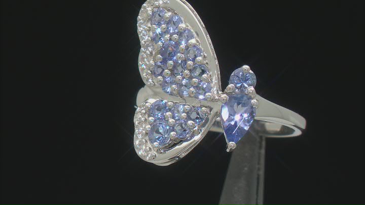 Blue Tanzanite and White Zircon Rhodium Over Sterling Silver Ring 1.23ctw Video Thumbnail
