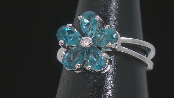 London Blue Topaz Rhodium Over Sterling Silver Flower Ring 2.19ctw Video Thumbnail