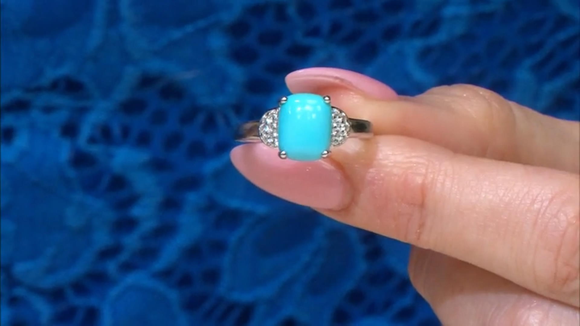 Sleeping Beauty Turquoise Rhodium Over Sterling Silver Ring 0.13ctw Video Thumbnail