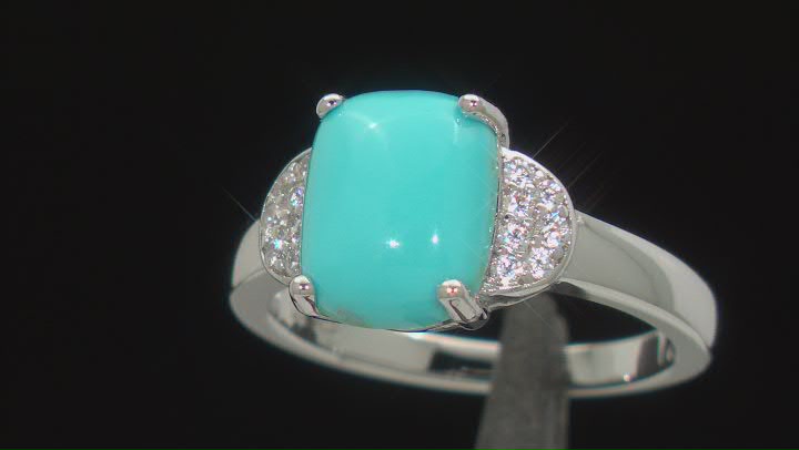 Sleeping Beauty Turquoise Rhodium Over Sterling Silver Ring 0.13ctw Video Thumbnail