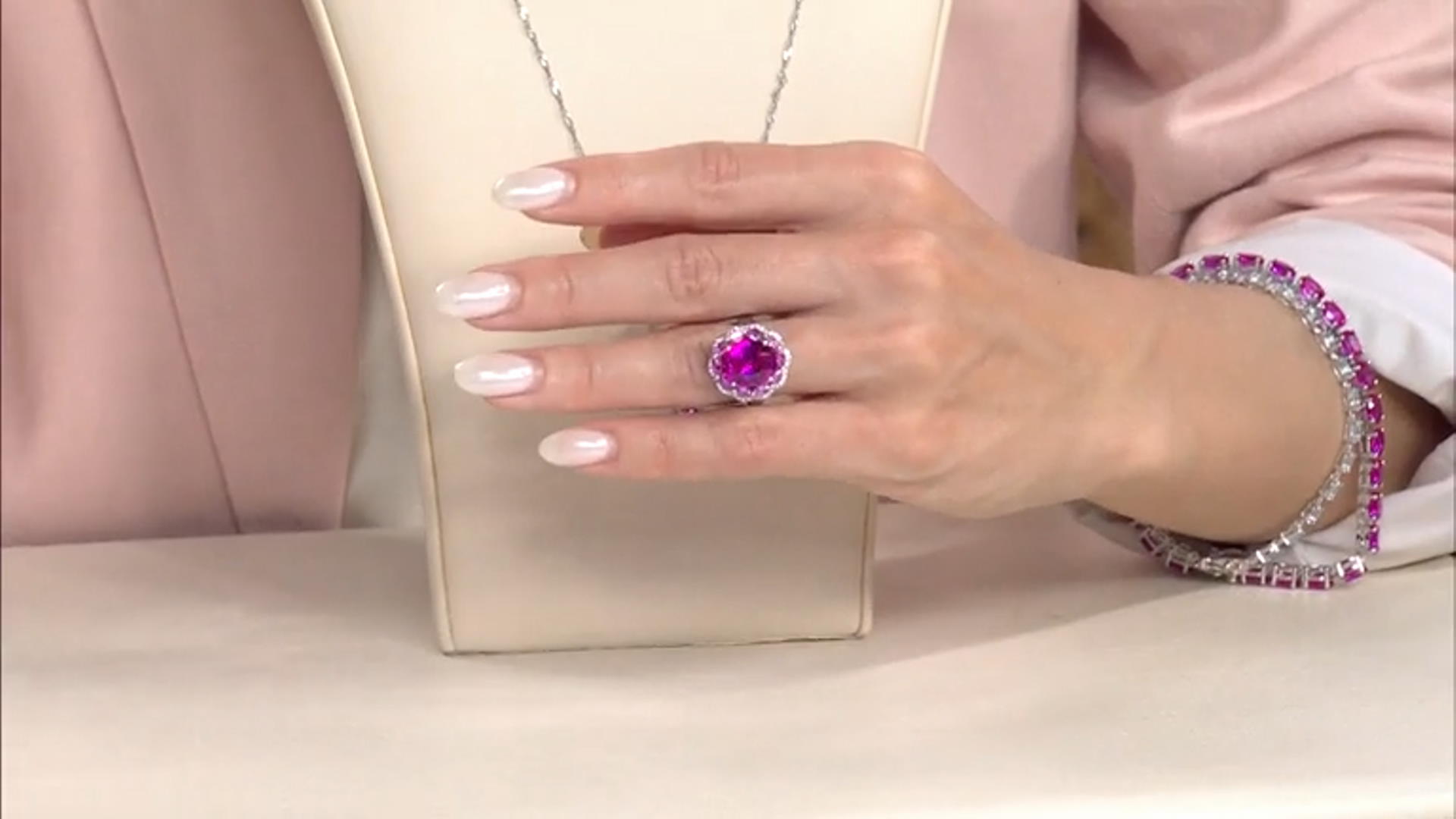Pink Lab Created Sapphire with White Lab Created Sapphire