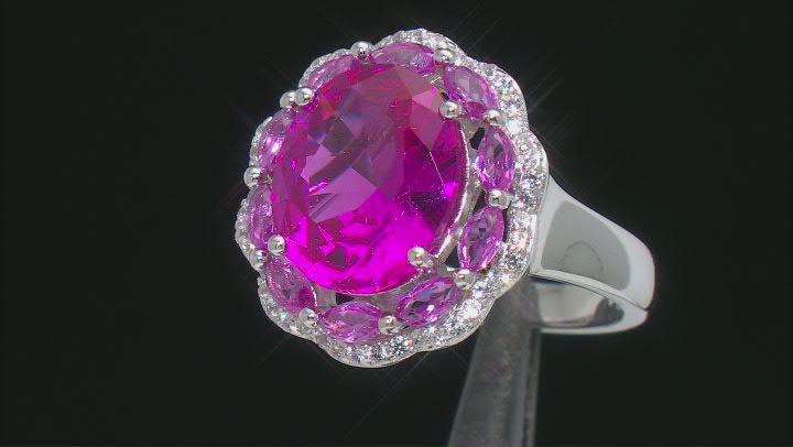 Pink Lab Created Sapphire with White Lab Created Sapphire Rhodium Over Sterling Silver Ring 5.35ctw Video Thumbnail