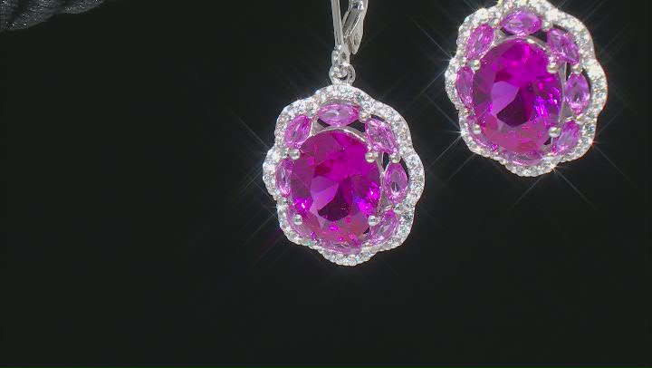 Pink Lab Created Sapphire Rhodium Over Sterling Silver Earrings 7.62ctw Video Thumbnail