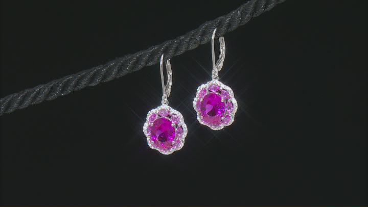 Pink Lab Created Sapphire Rhodium Over Sterling Silver Earrings 7.62ctw Video Thumbnail