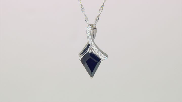 Kite Black Spinel With White Zircon Sterling Silver Pendant With Chain 5.11ctw Video Thumbnail