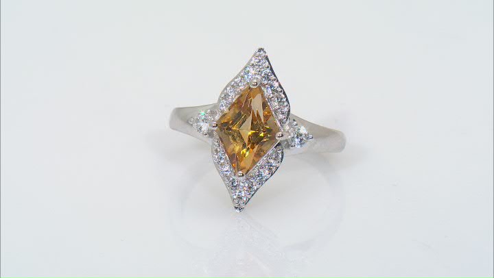 Rhombus Citrine and White Zircon Rhodium Over Sterling Silver Ring 2.38ctw Video Thumbnail