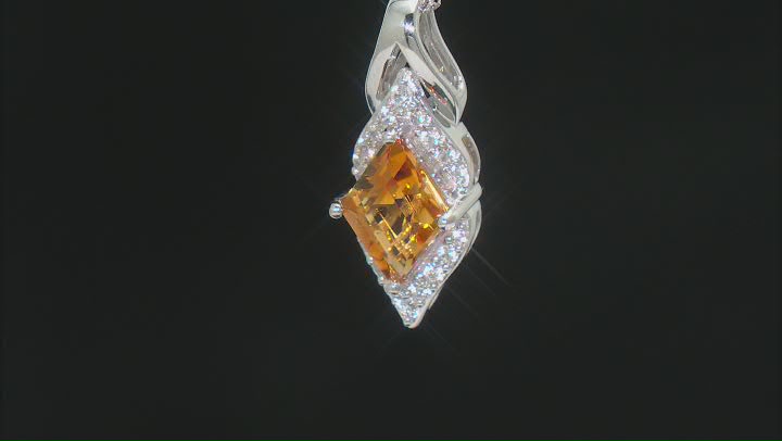Rhombus Citrine and White Zircon Sterling Silver Pendant with Chain 2.07ctw Video Thumbnail