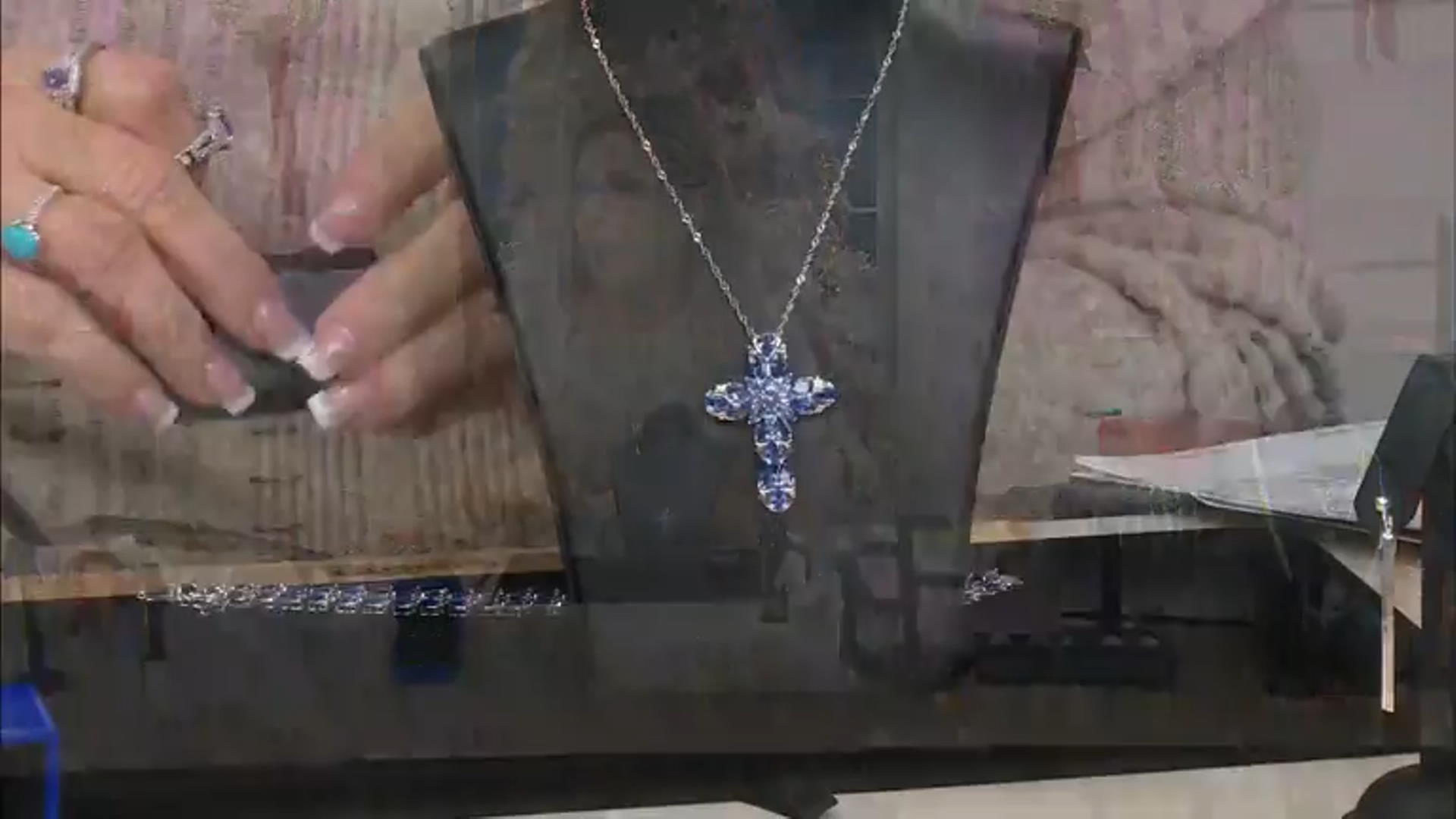 Blue Tanzanite Rhodium Over Sterling Silver Cross Pendant with Chain 5.36ctw Video Thumbnail