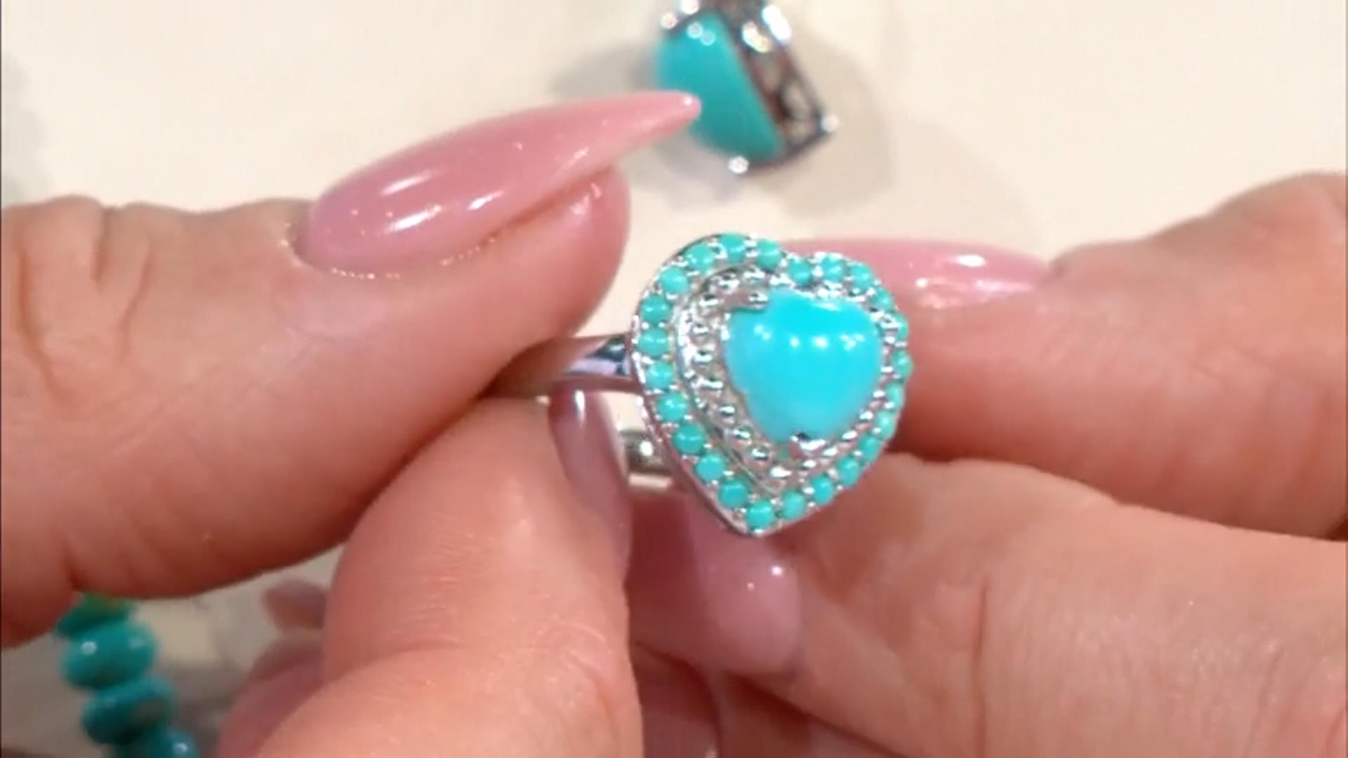 Blue Sleeping Beauty Turquoise Rhodium Over Sterling Silver Heart Ring Video Thumbnail