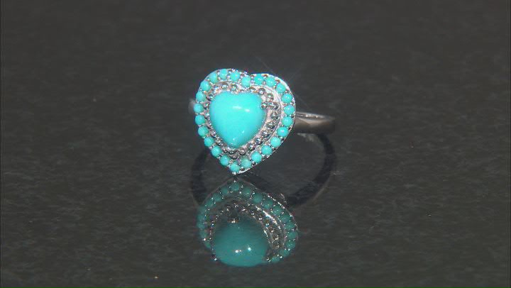 Blue Sleeping Beauty Turquoise Rhodium Over Sterling Silver Heart Ring Video Thumbnail