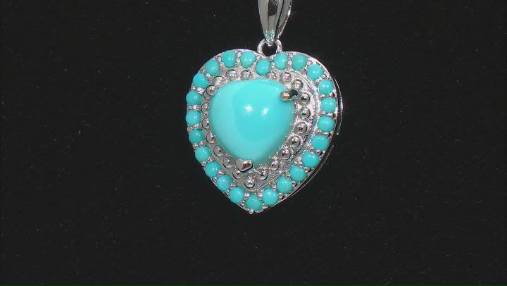 Blue Sleeping Beauty Turquoise Rhodium Over Sterling Silver Heart Pendant With Chain Video Thumbnail