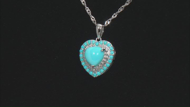 Blue Sleeping Beauty Turquoise Rhodium Over Sterling Silver Heart Pendant With Chain Video Thumbnail